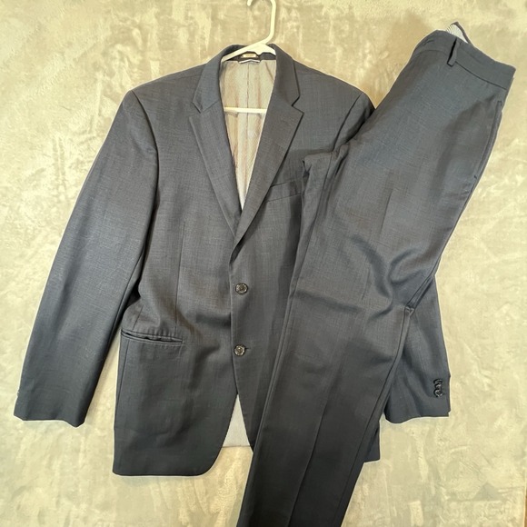 TOMMY HILFIGER Mens size L40 Navy Blue 100% Wool 2 Piece Suit Dress Pants 34x32